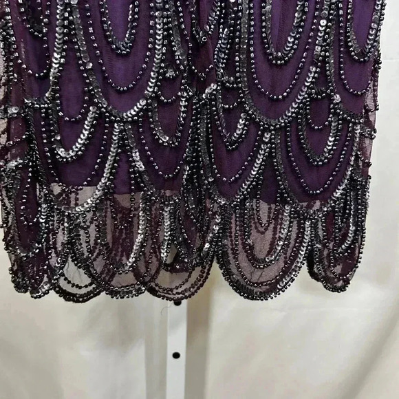 Pisarro Nights Size 8 Beaded Sequinned Wine Sheath Dress Gown Party Formal Flapp - Picture 8 of 9